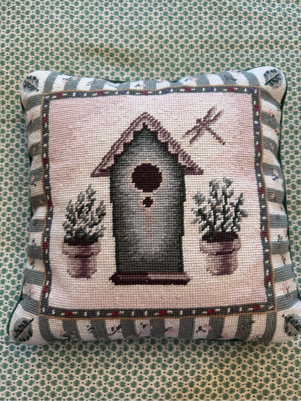 Birdhouse Needlepoint Accent Pillow